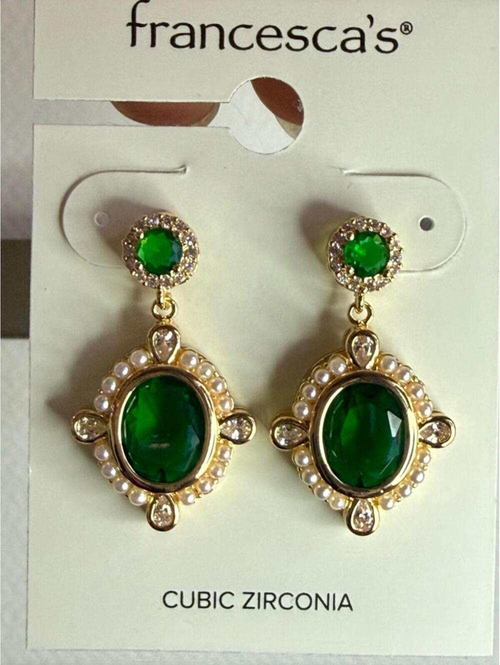 Francesca's Collections Gold-Tone Emerald Green Cubic Zirconia Drop Earrings